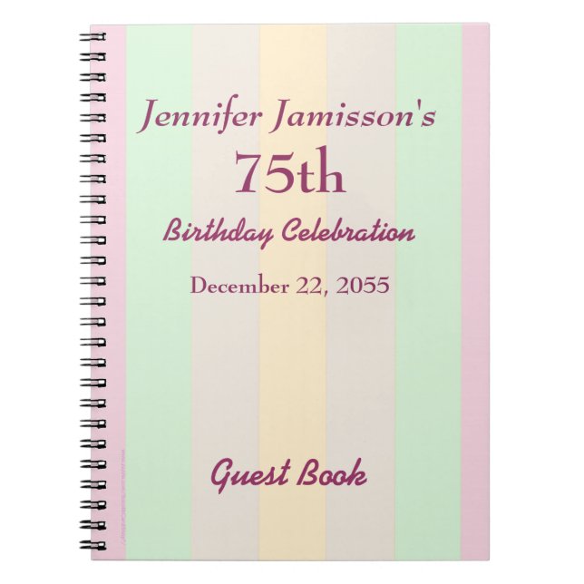 Cuaderno Espiral de nombre de Pastel del libro de invitados (Frente)