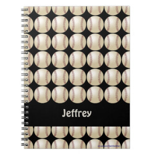 Cuaderno Espiral de nombre personalizado negro de béisbol