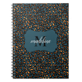 Cuaderno Espiral de nombres de monograma de patrón leopardo