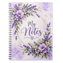 Cuaderno espiral de notas florales de lavanda