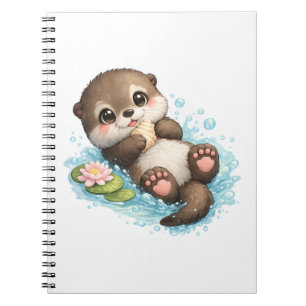 Cuaderno espiral de nutria bebé linda flotando en