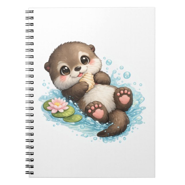Cuaderno espiral de nutria bebé linda flotando en  (Frente)