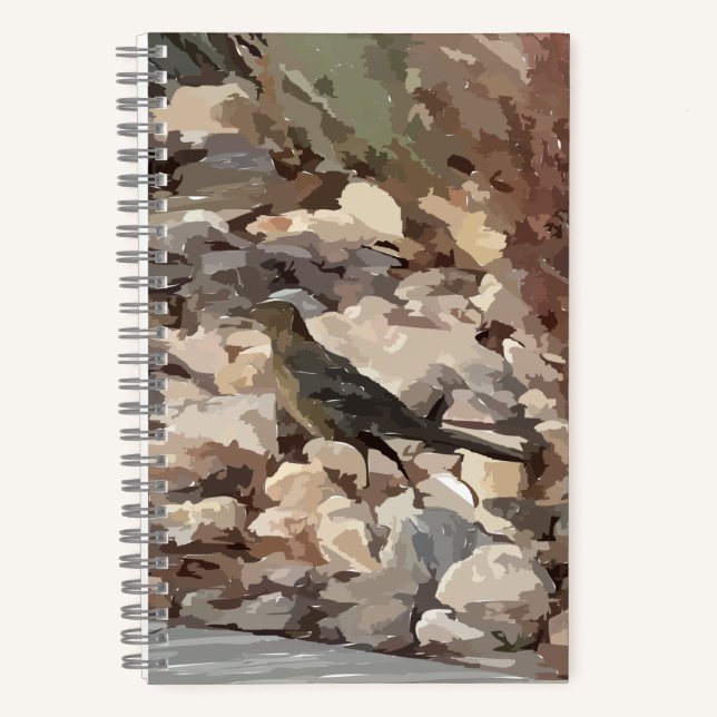 Cuaderno espiral de pájaro en rocas (Anverso)