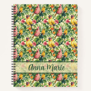 Cuaderno espiral de pájaros y flores tropicales