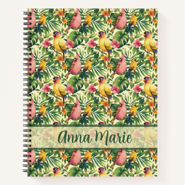 Cuaderno espiral de pájaros y flores tropicales (Anverso)