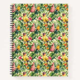 Cuaderno espiral de pájaros y flores tropicales