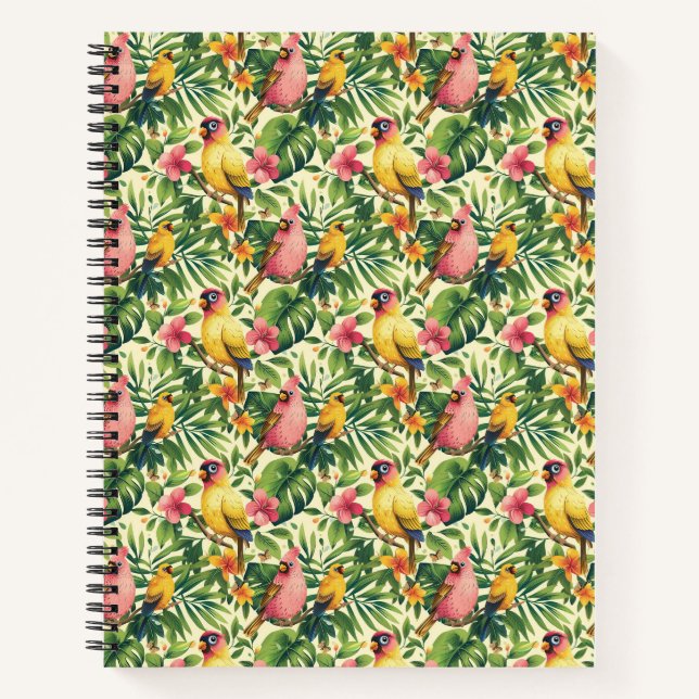 Cuaderno espiral de pájaros y flores tropicales (Anverso)