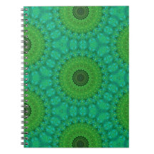Cuaderno espiral de patrón circular verde y azul