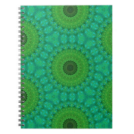 Cuaderno espiral de patrón circular verde y azul