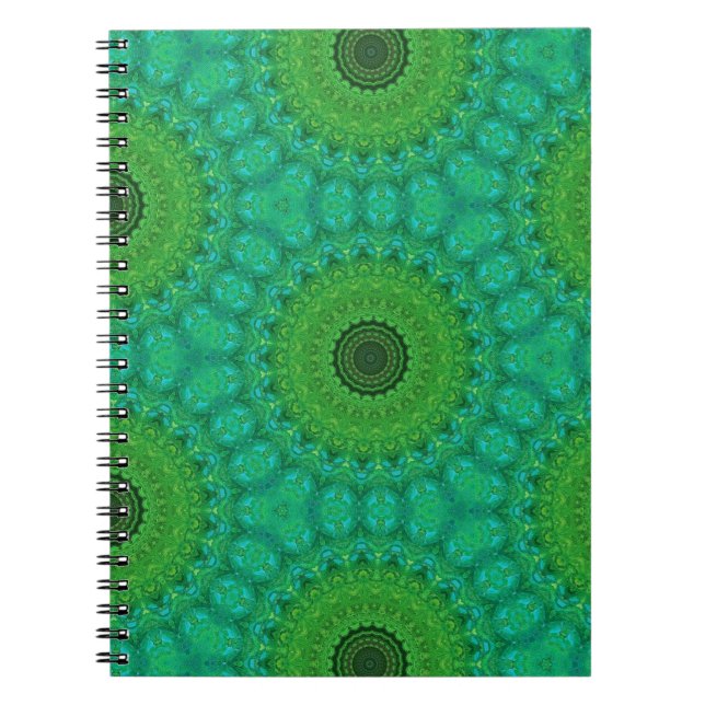 Cuaderno espiral de patrón circular verde y azul (Frente)