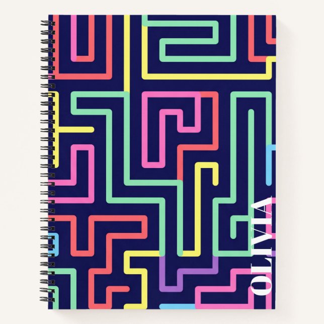 Cuaderno espiral de patrón de laberinto retro pers (Anverso)