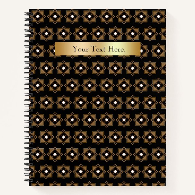 Cuaderno espiral de patrón geométrico marrón y neg (Anverso)