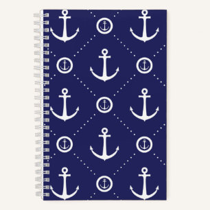 Cuaderno espiral de patrón náutico azul marino y b