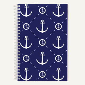 Cuaderno espiral de patrón náutico azul marino y b
