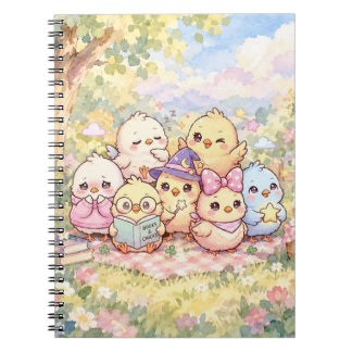 Cuaderno espiral de pollitos lindos en el jardín d