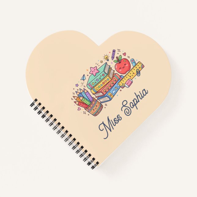 Cuaderno Espiral de Profesora de Manzana Adorable  (Anverso)