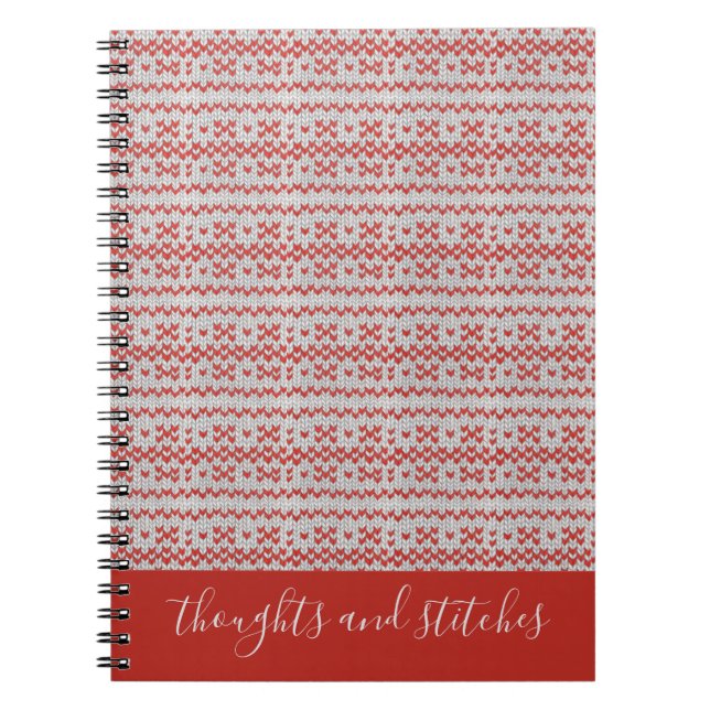 Cuaderno espiral de punto nórdico ROJO + Texto II (Frente)