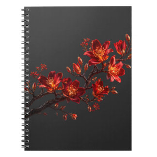 Cuaderno espiral de rama floral roja y dorada