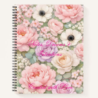 Cuaderno espiral de rosas rosadas personalizado pa
