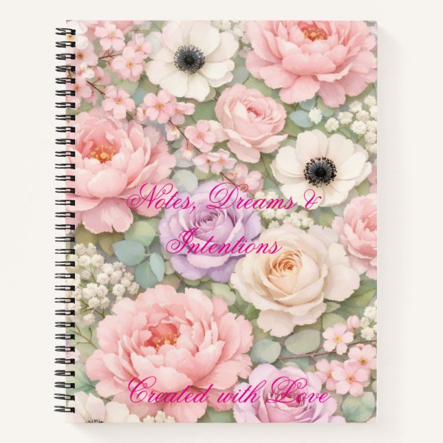 Cuaderno espiral de rosas rosadas personalizado pa (Anverso)