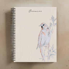 Cuaderno espiral de ruiseñor cantor acuarela