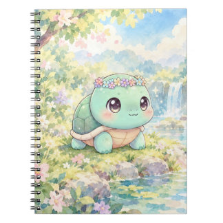 Cuaderno espiral de tortuga linda con flores