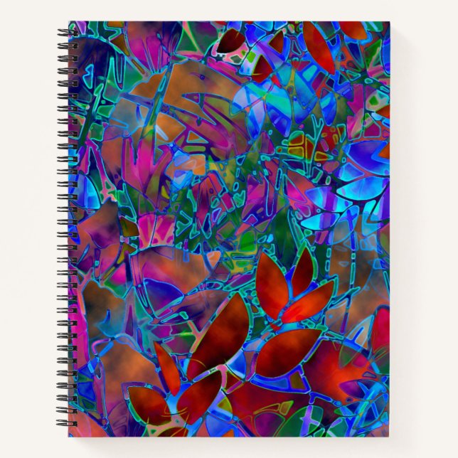 Cuaderno Espiral de vidrio manchado de abstracto floral par (Anverso)