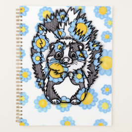 Cuaderno espiral de zorrillo lindo con flores azul