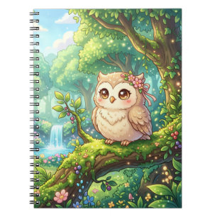Cuaderno espiral del búho del bosque Kawaii