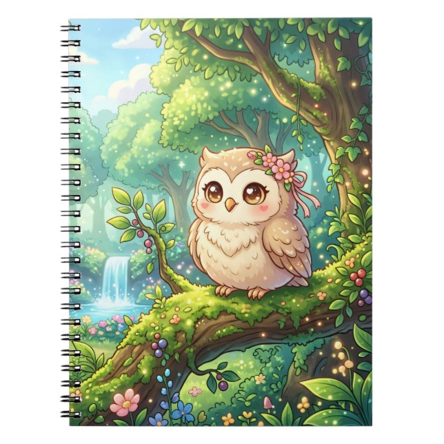 Cuaderno espiral del búho del bosque Kawaii (Frente)