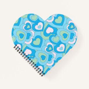 Cuaderno Espiral del corazón azul turquesa retro