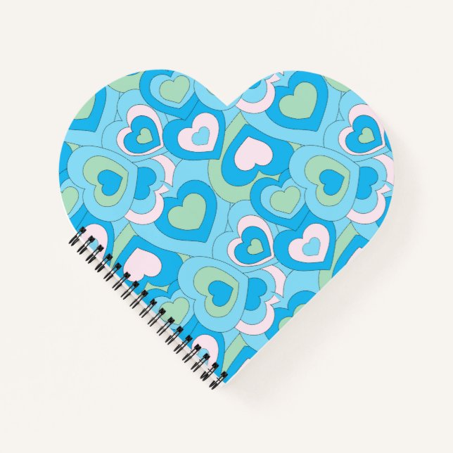 Cuaderno Espiral del corazón azul turquesa retro (Anverso)