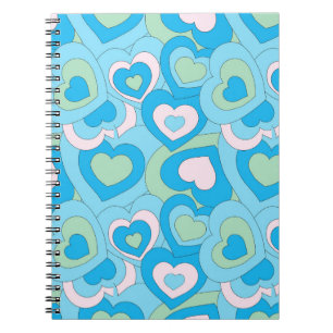Cuaderno Espiral del corazón azul turquesa retro