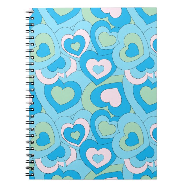 Cuaderno Espiral del corazón azul turquesa retro (Frente)