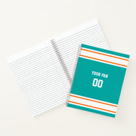 Cuaderno Espiral del equipo de fútbol Aqua, Naranja y Blanc