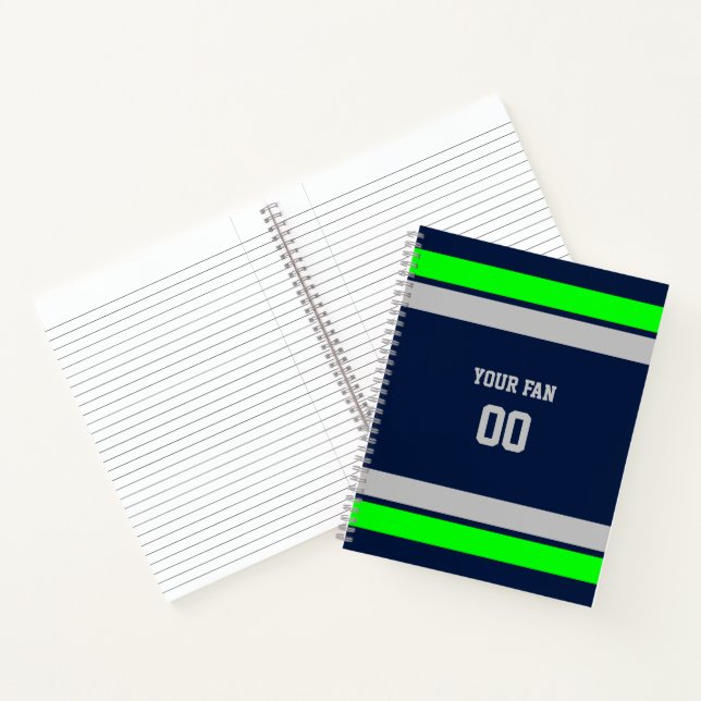 Cuaderno Espiral del equipo de fútbol naval, verde y gris (Interior)