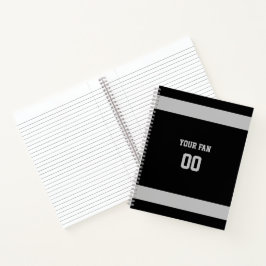 Cuaderno Espiral del equipo de fútbol plateado y negro