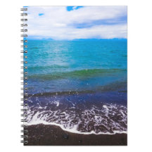 Cuaderno espiral del paisaje marino costero azul