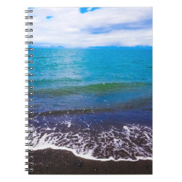 Cuaderno espiral del paisaje marino costero azul