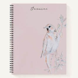Cuaderno espiral del ruiseñor cantor acuarela