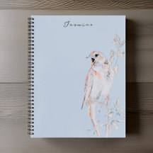 Cuaderno espiral del ruiseñor cantor acuarela
