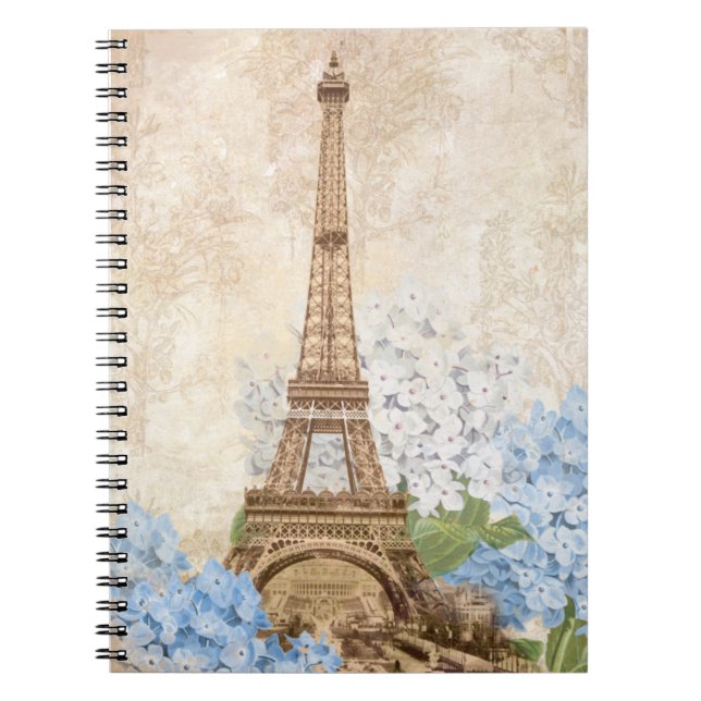 Cuaderno espiral del vintage del Hydrangea del (Frente)