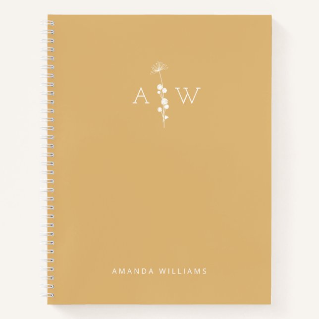 Cuaderno espiral dorado con monograma personalizad (Anverso)