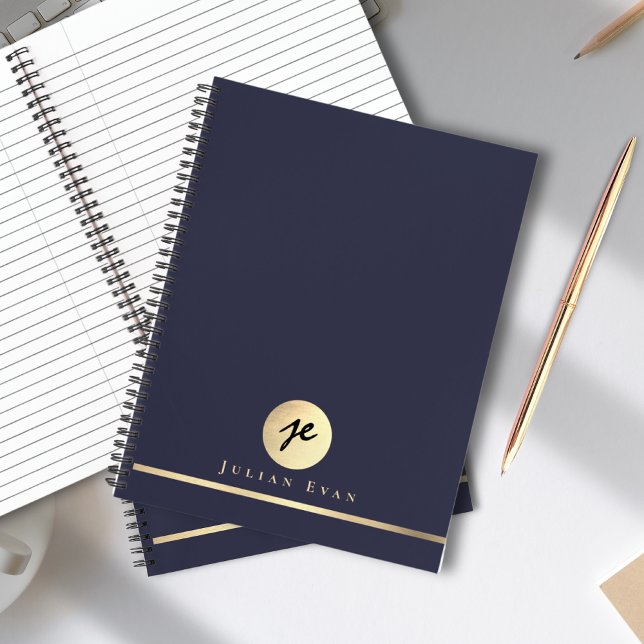 Cuaderno Espiral ejecutiva azul de la Marina de Monograma D (Shiny Gold Monogram Navy Blue Executive Spiral Notebook)