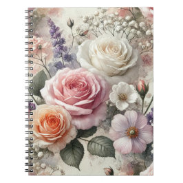 Cuaderno espiral elegante con patrón de rosas rosa