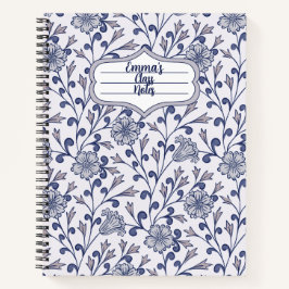 Cuaderno espiral floral azul personalizado 21.59x2