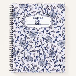 Cuaderno espiral floral azul personalizado 21.59x2