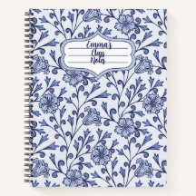 Cuaderno espiral floral azul personalizado 8.5x11