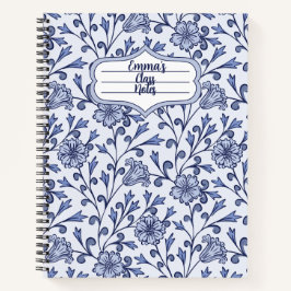 Cuaderno espiral floral azul personalizado 8.5x11
