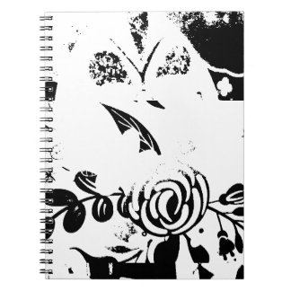 Cuaderno espiral floral clásico en blanco y negro